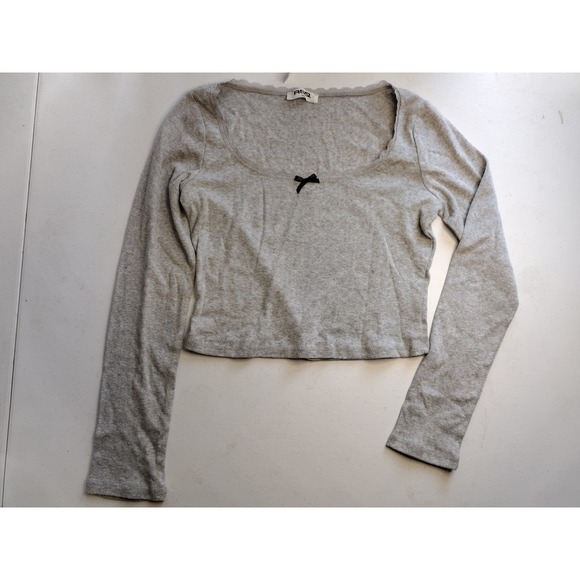 RSQ Tops - RSQ‎ Grey Long Sleeve Crop Top Square Neck Black Bow Women's Large